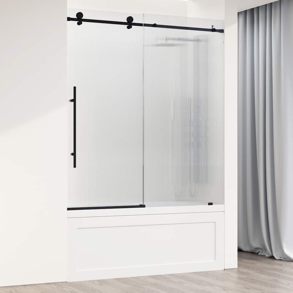 VIGO Elan E-Class 56" to 60" W x 66" H Frameless Sliding Tub Door in Matte Black
