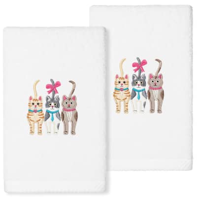 Authentic Hotel and Spa Cats - Embroidered Luxury 100% Turkish Cotton Hand Towels (Set of 2)