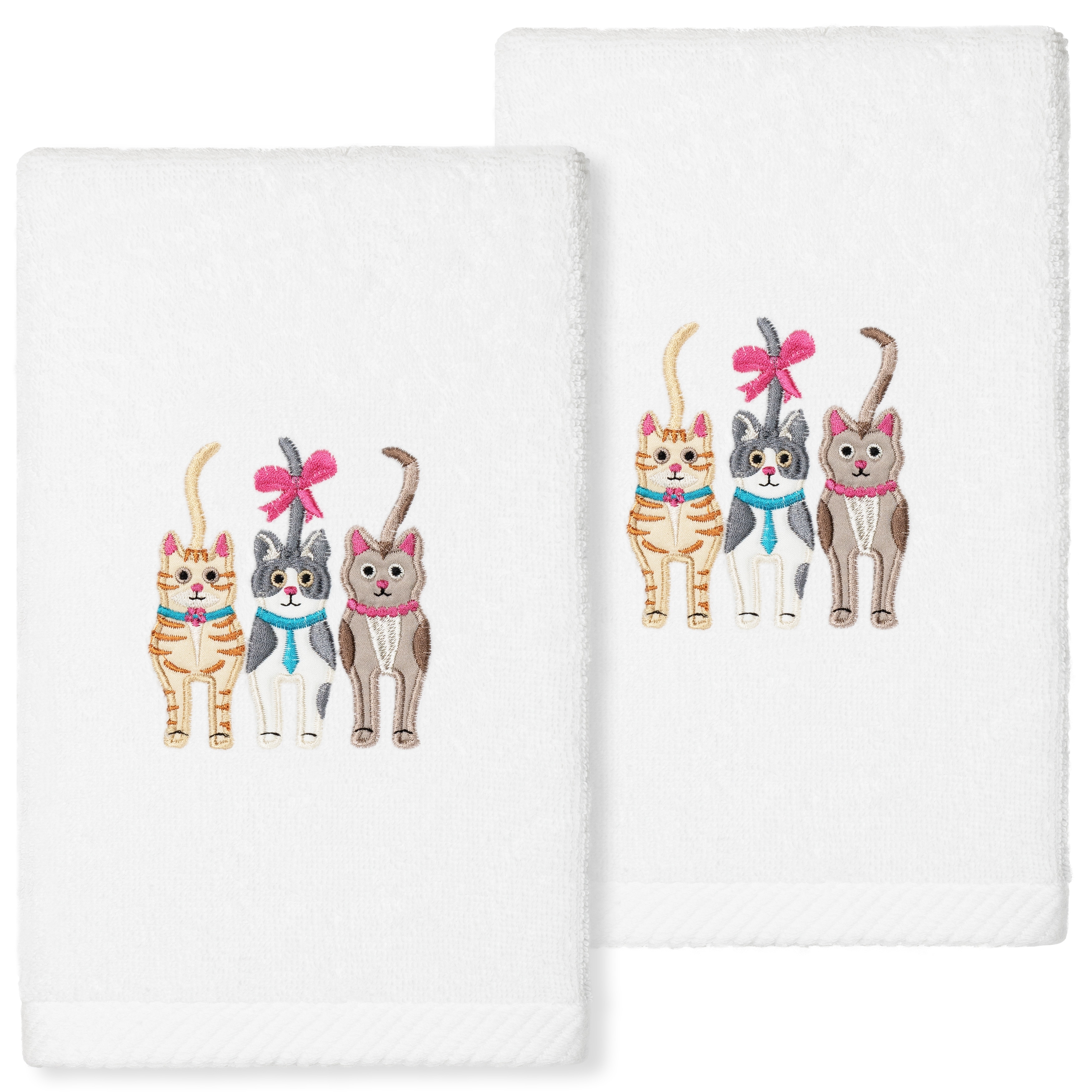 Authentic Hotel and Spa Cats - Embroidered Luxury 100% Turkish Cotton Hand Towels (Set of 2)