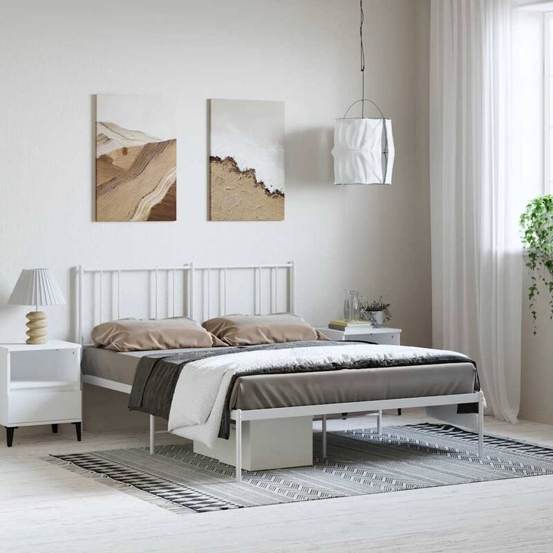 vidaXL Metal Bed Frame with Headboard, No Mattress - White1 77.2" x 55.9" x 35.4" - Queen