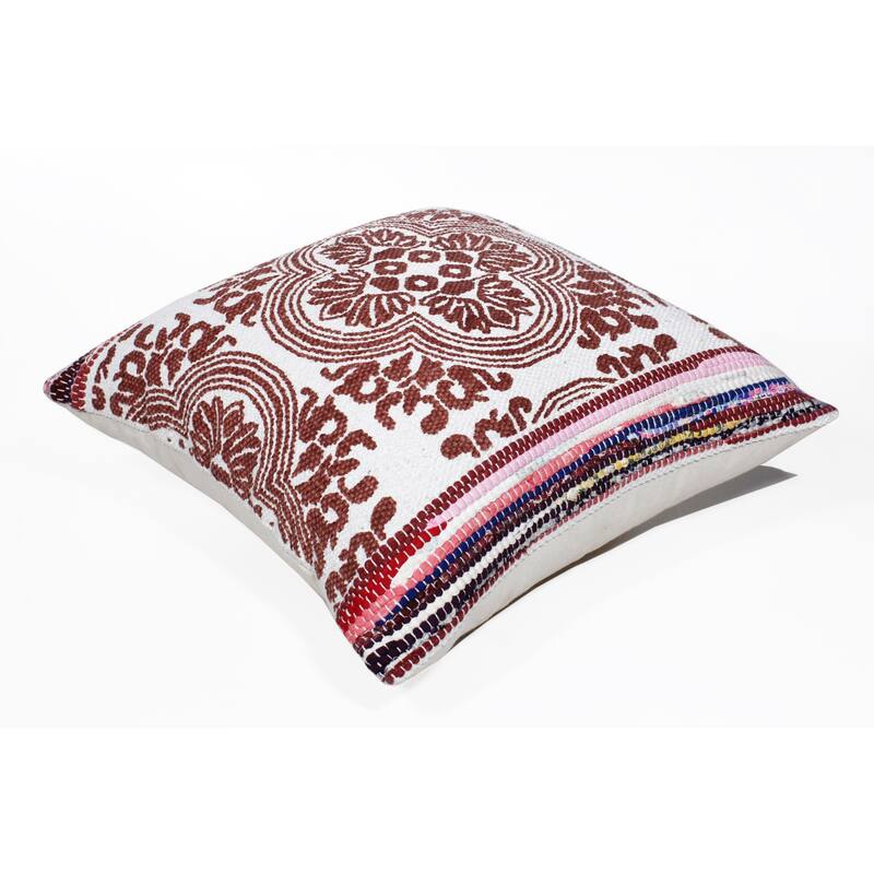 Handwoven Moroccan Medallion Square Throw Pillow Cover - 20" - White and Red