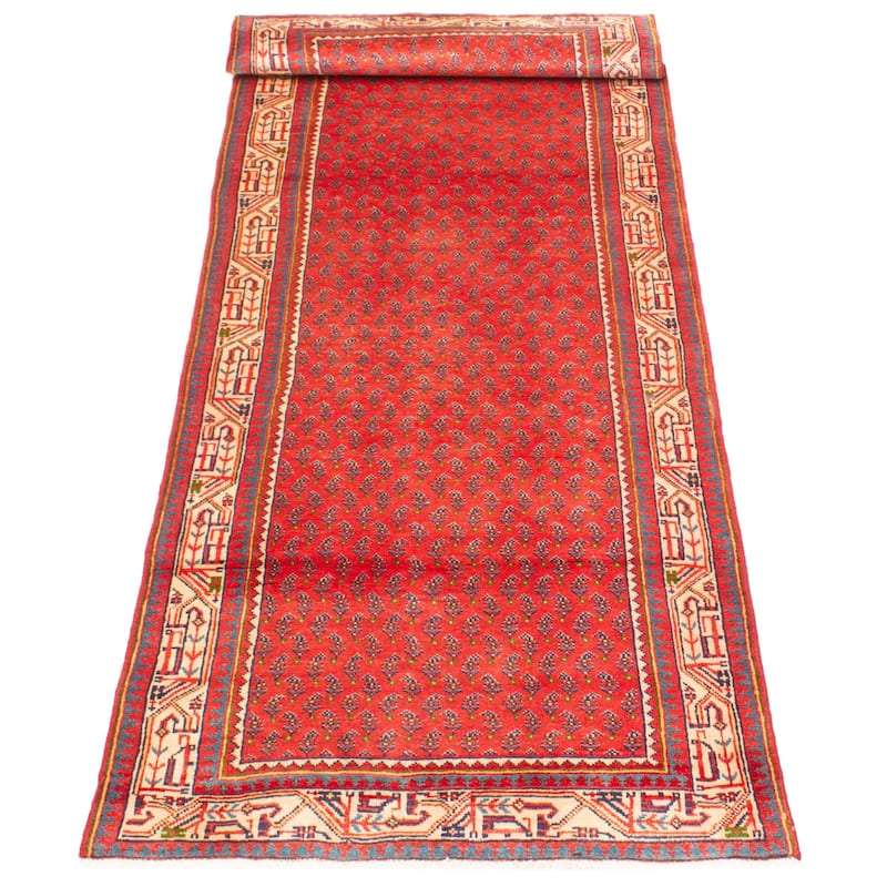 ECARPETGALLERY Hand-knotted Andelz Red Wool Rug - 3'5 x 9'10