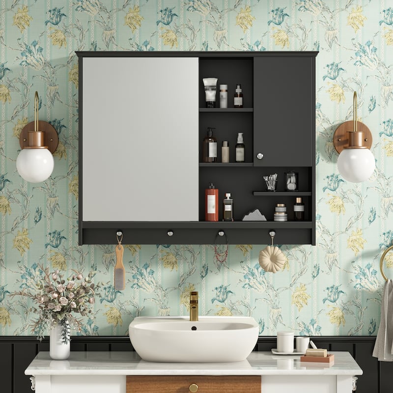 Roomfitters 36" Wall Mounted Medicine Cabinet, Mirror Cabinet with Adjustable Shelf, Bathroom Storage Organizer