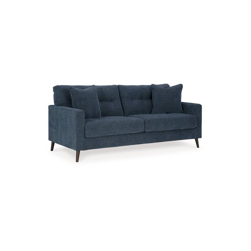 Bixy Sofa, 79 Inch Dark Blue, Track Armrests, 2 Accent Throw Pillows