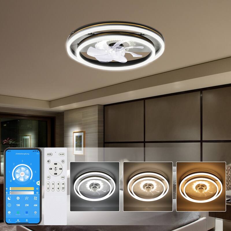 Cusp Barn 20'' Low Profile Dual LED Ceiling Fan with Lights and Smart APP Remote Control Flush Mount Fully Dimmable Lighting