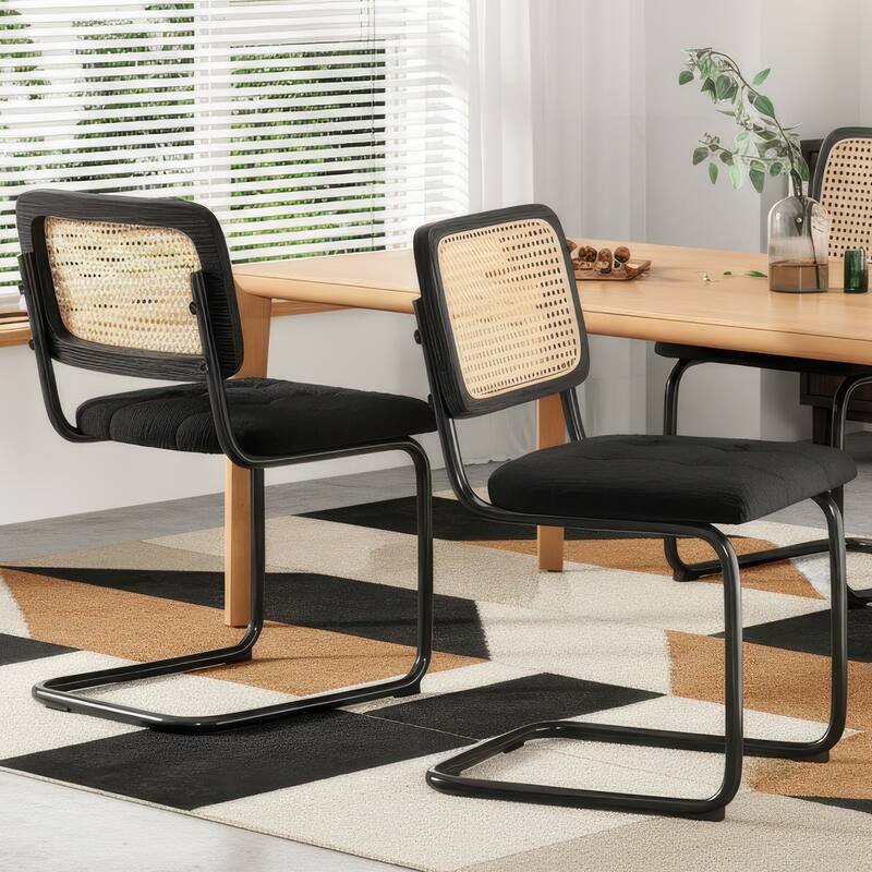 Dining Chairs Set of 2,Mid-Century Modern Chair Armless Mesh Backrest Cane Rattan Chairs for Home Dining Room