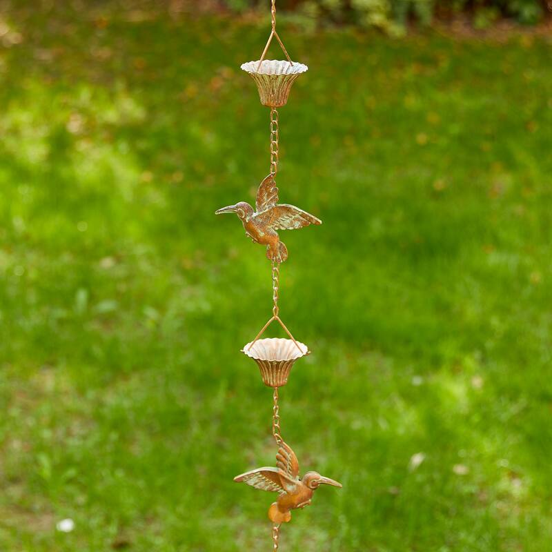 Glitzhome 2-Piece 102" Long Bronze Rain Chains with Fish/ Lotus/ Umbrella/ Watering Pot