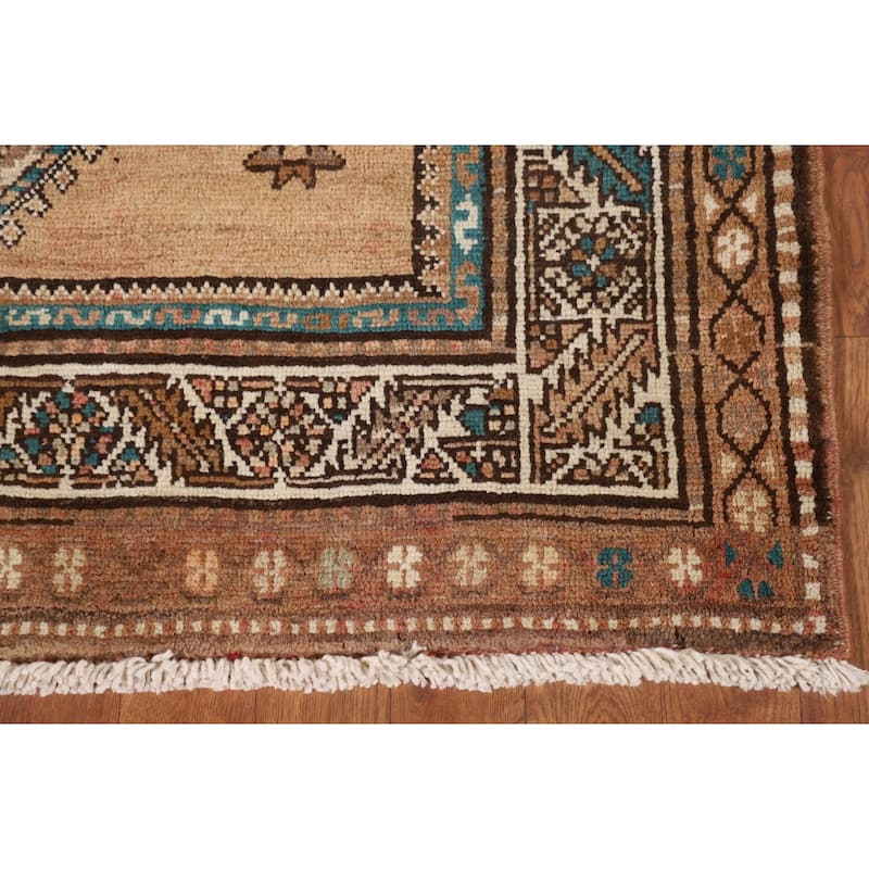 Geometric Heriz Persian Vintage Runner Rug Handmade Wool Carpet - 3'9"x 13'1"