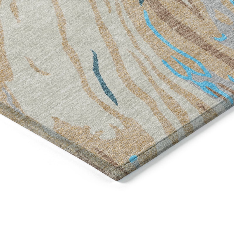 Machine Washable Indoor/ Outdoor Modern Wave Chantille Rug