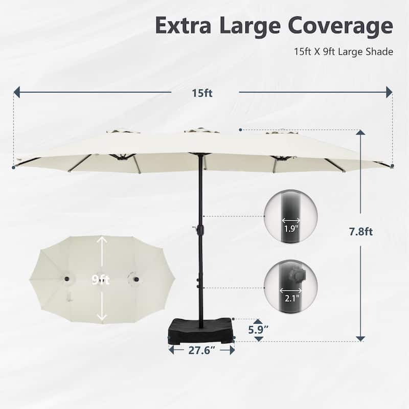 MAISON ARTS 15ft Double-Sided Patio Extra Large Twin Umbrella with Base Included