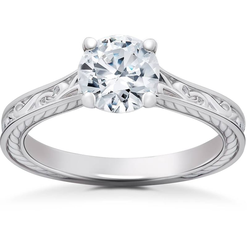 1 1/4Ct Round Vintage Solitaire Lab Grown Diamond Engagement Ring Gold