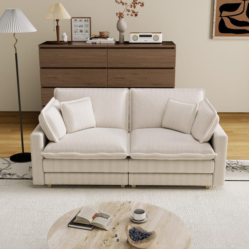 96" Corduroy Modern Classic 3-Seater Sofa with Deep Seat & 4 Pillows - Beige