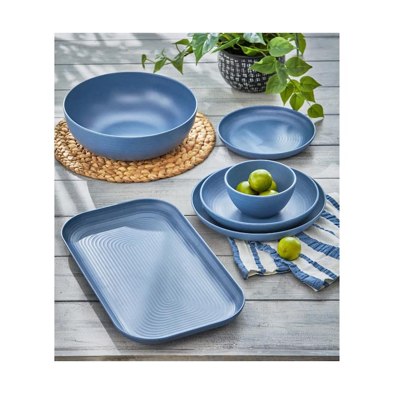22 oz. 6 in. Blue Brooklyn Melamine Plastic Dinnerware Bowl Dishwasher Safe Indoor Outdoor Round Blue Set 4