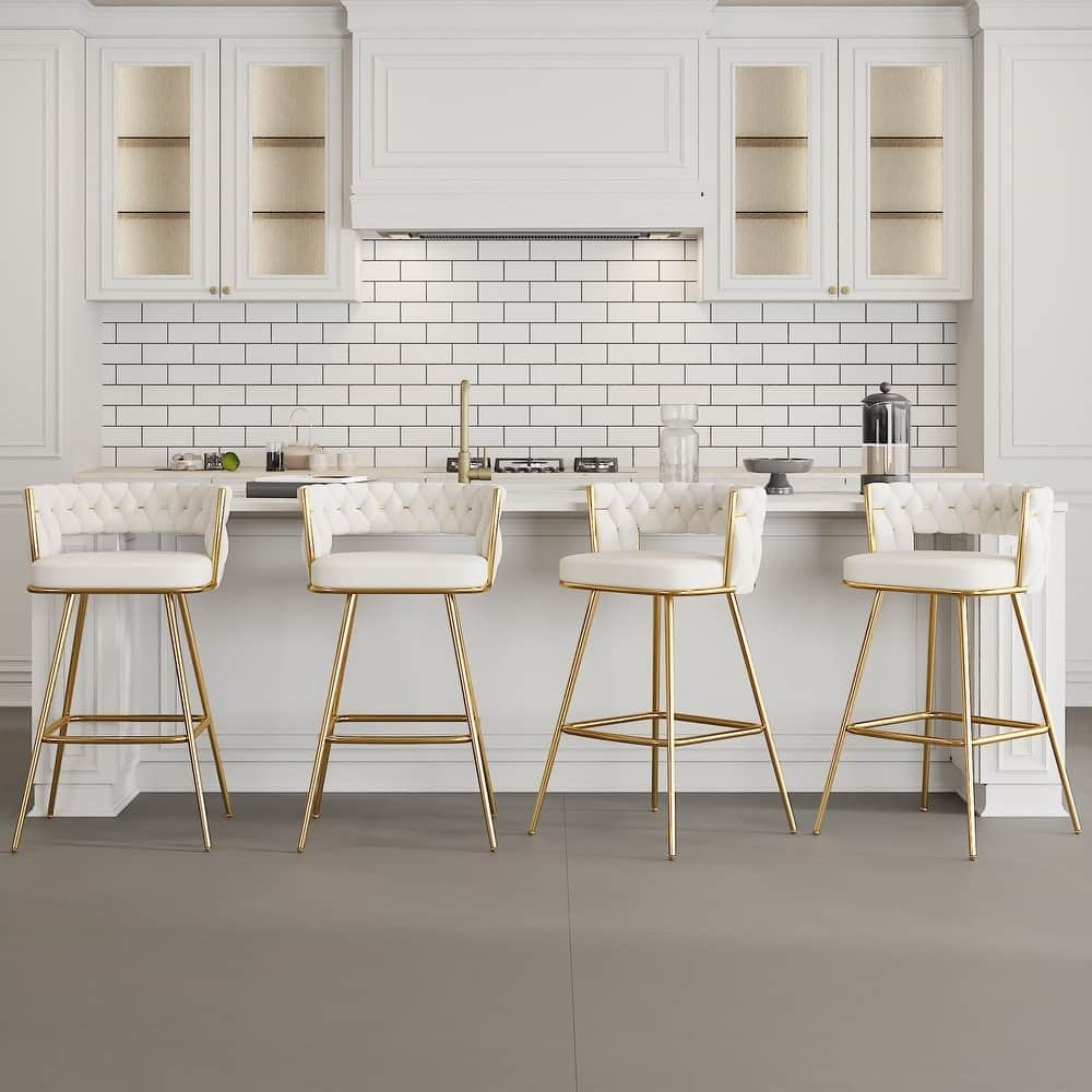 Javlergo Set of 2/4/6 Counter Height Bar Stools 26.77" Upholstered Woven Back Bar Chairs with Armrests and Footrest