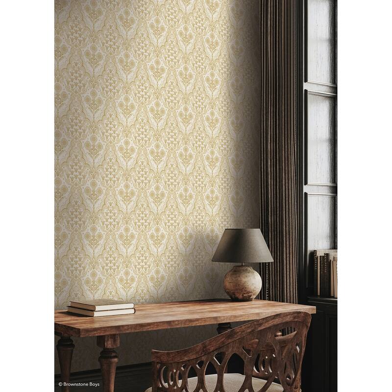 NuWallpaper Brownstone Boys Brownstone Blooms Ochre Peel and Stick Wallpaper - N/A