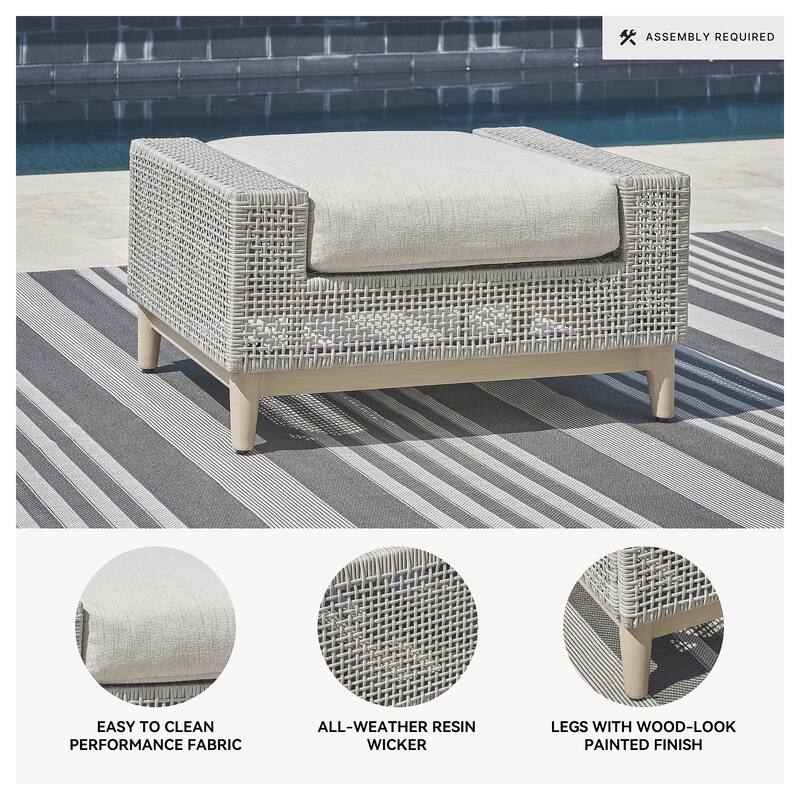 Signature Design by Ashley Seton Creek Gray Outdoor Ottoman with Cushion - 35.13" W x 24.5" D x 19" H