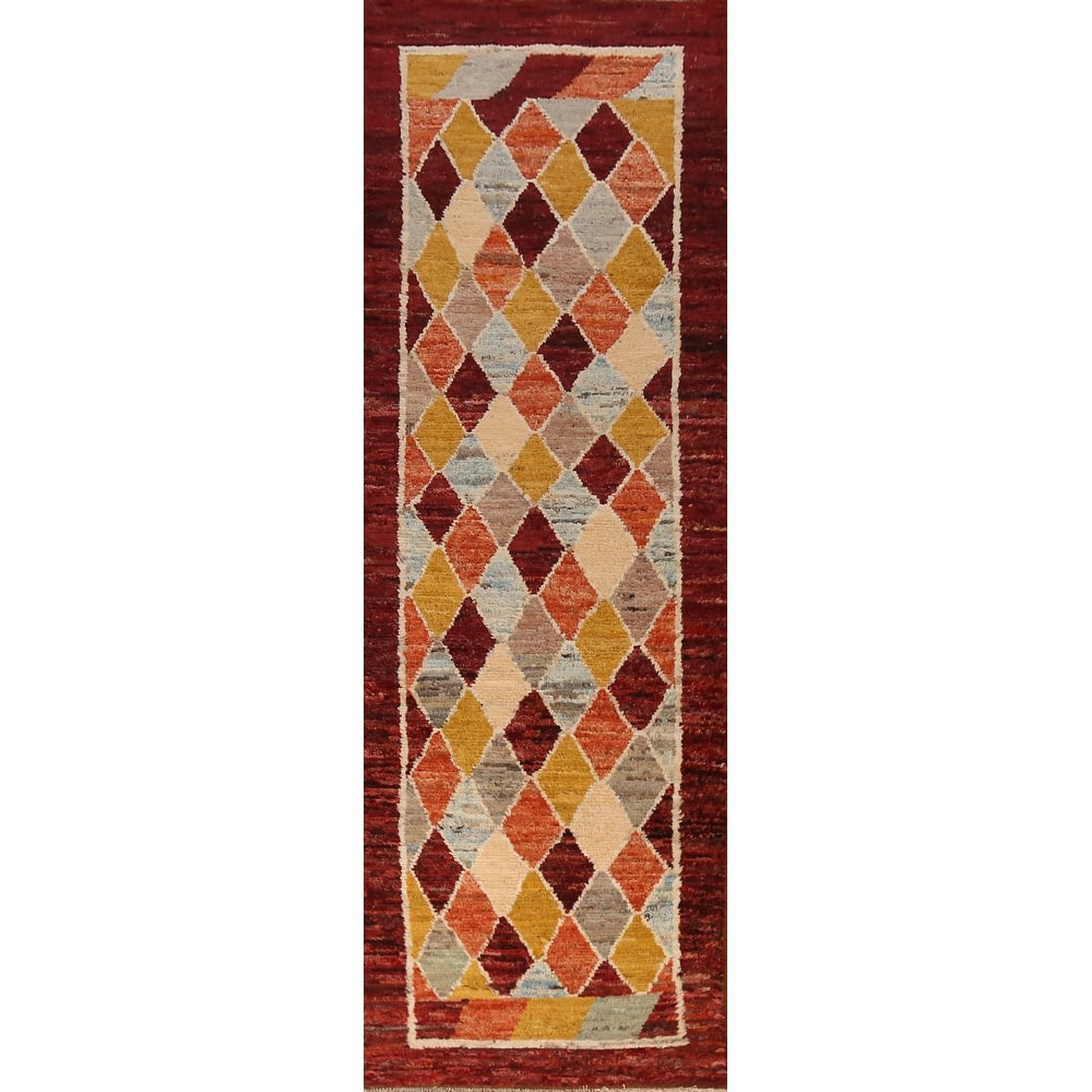 Multi-Color Moroccan Oriental Runner Rug Hand-Knotted Wool Carpet - 2'11" x 12'7"