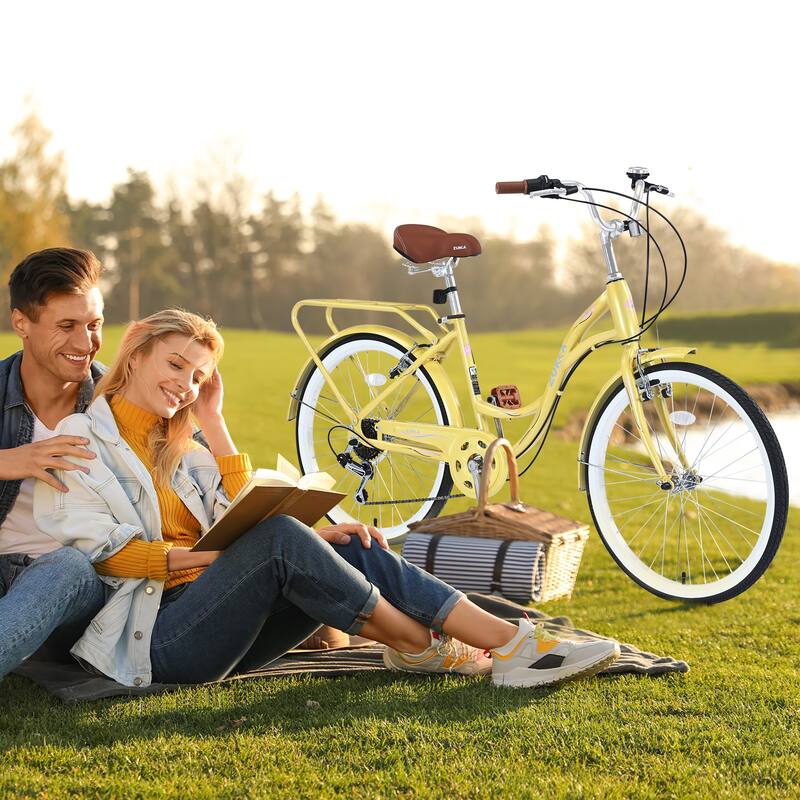 24" Women's Comfort Bike, Shimano 7-Speed, Steel Frame with V Brakes and Cushioned Saddle