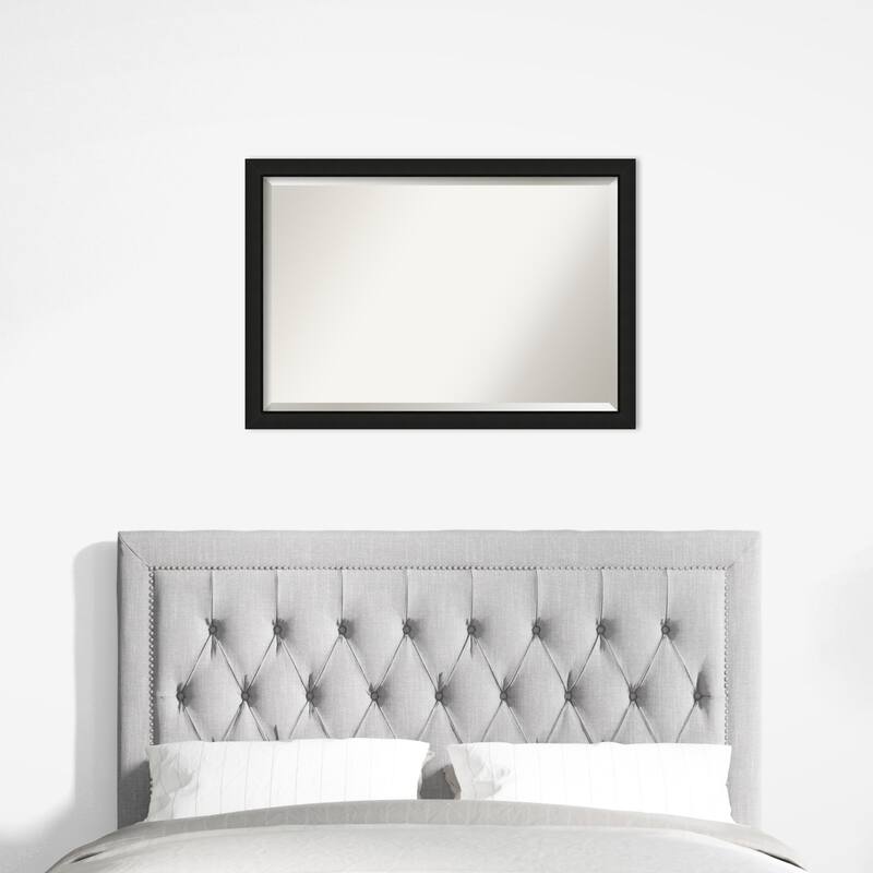 Midnight Black Narrow Beveled Wood Framed Wall Mirror - Midnight Black Narrow