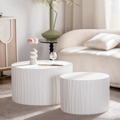 Nesting Coffee Table Set of 2 Round Wooden Coffee Tables Circle Modern Table for Living Room Bedroom Accent End Side Table