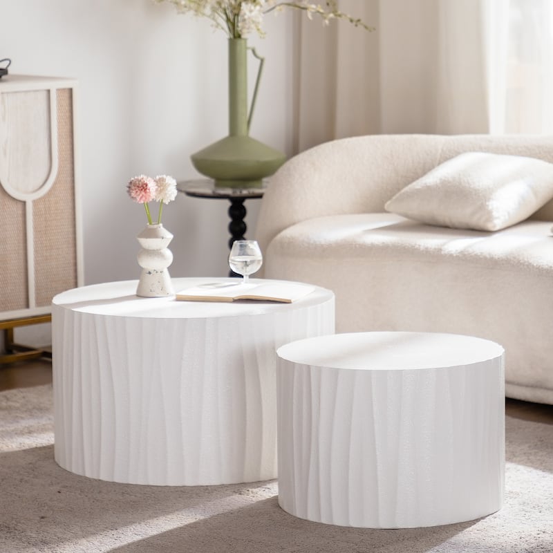 Nesting Coffee Tables Set of 2, Round Wooden Circle Accent Tables, Modern Living Room & Bedroom End Side Tables - Beige