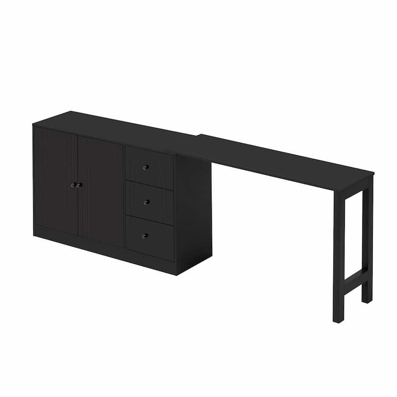 89.7'' Wooden Sideboard with Extendable Table - Multifunctional Storage Cabinet with 2 Doors and 3 Drawers