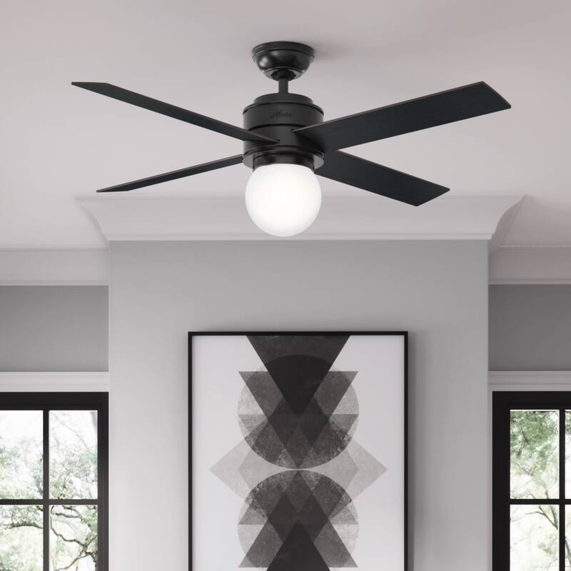 Hunter 52" Hepburn Ceiling Fan with LED Light Kit and Wall Control - Vintage, Mid-Century Modern, Transitional - Matte Black
