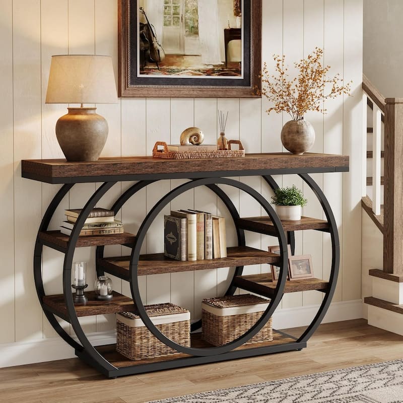 5-Tier Industrial Entryway Table with Metal Frame, 47" Console Table, Narrow Sofa Table Behind Couch Accent Tables