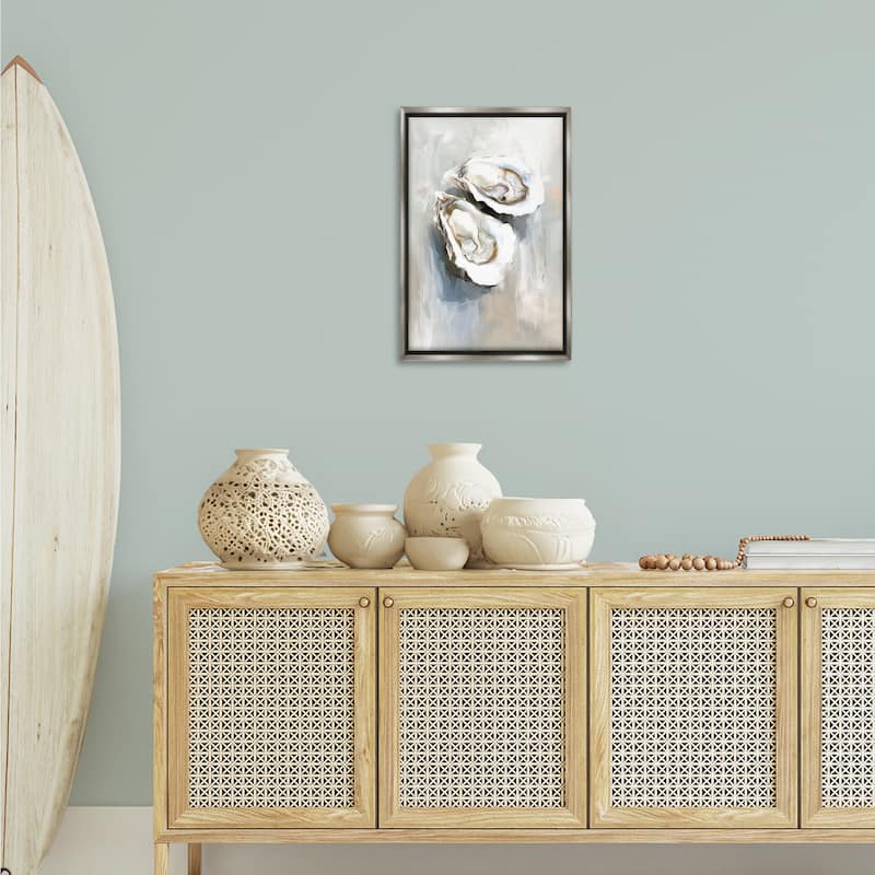 Stupell Two Oysters Seashell Mirage Framed Floater Canvas Wall Art Design By Ramona Murdock