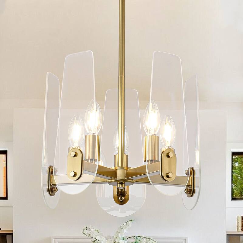 5-Lights Modern Gold - Toned Chandelier with Transparent Panels