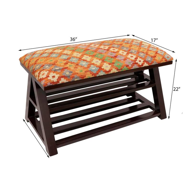Shabby Chic Jackie Kilim upholstered Handmade wood Storage Bench - 36'' x 17'' x 22''