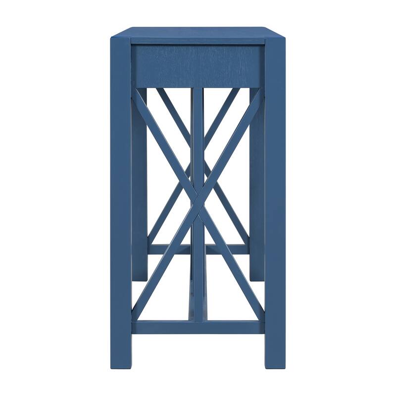 Anmytek Blue Acacia Wood Console Table with 4 Drawers X Base Design for Entryway and Kitchen Storage