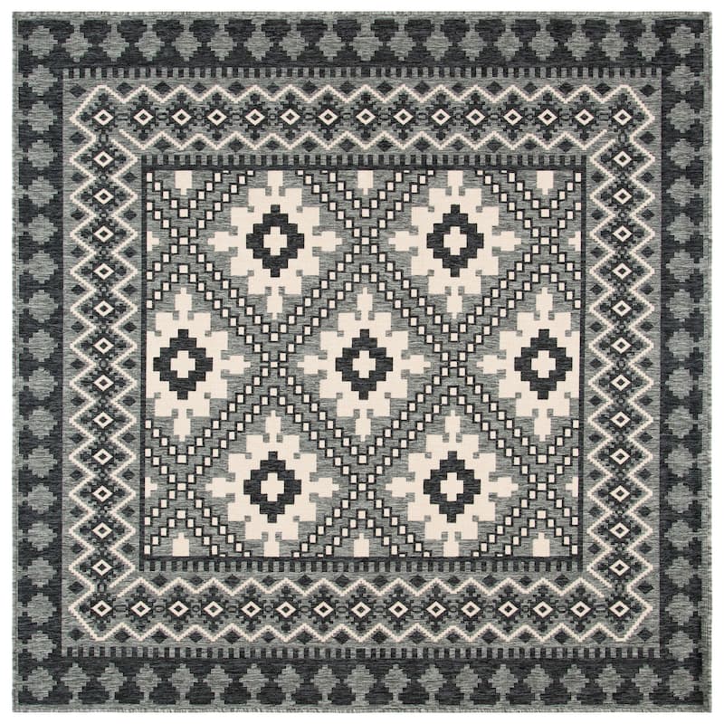 SAFAVIEH Veranda Eyvor Indoor/ Outdoor Waterproof Patio Backyard Rug - 3' Square - Ivory/Charcoal