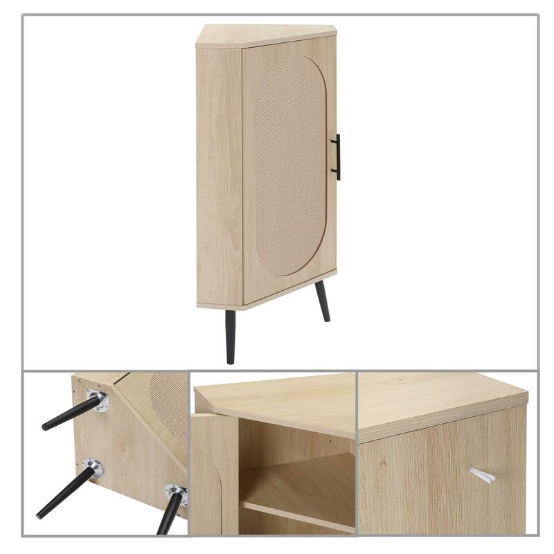 Modern Style Corner Storage Cabinet with Adjustable Shelves and Anti-tilt Device, Metal legs