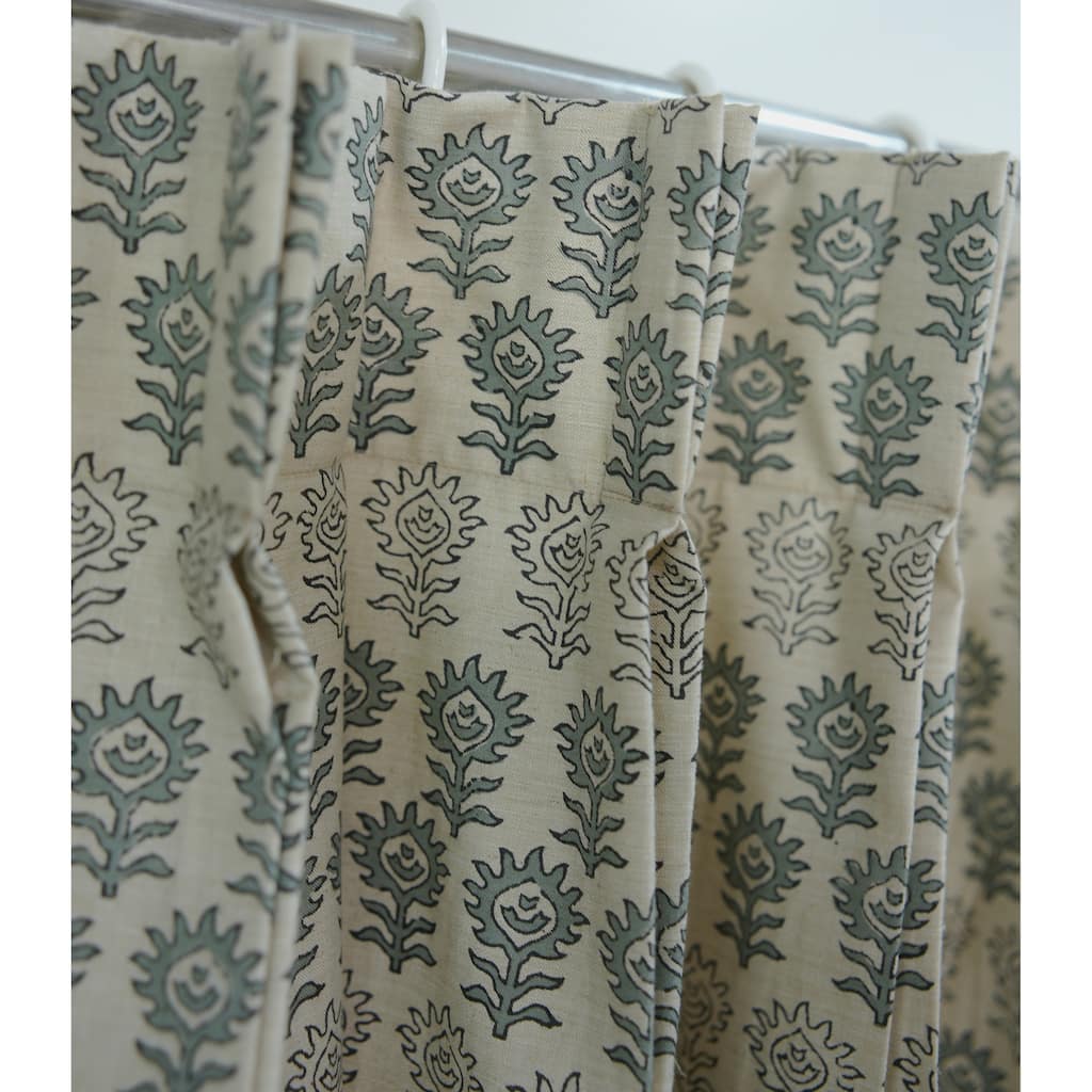 Fabdivine Block Print Linen Drape Pinch Pleat Curtain Panel Window Coverings Cottage Floral Treatments, Surajmukhi