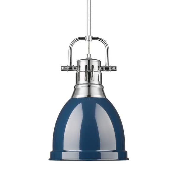 slide 2 of 2, Yep by Golden Lighting Duncan 1-light 9in Rod Hung Pendant in Chrome and Navy Blue shade
