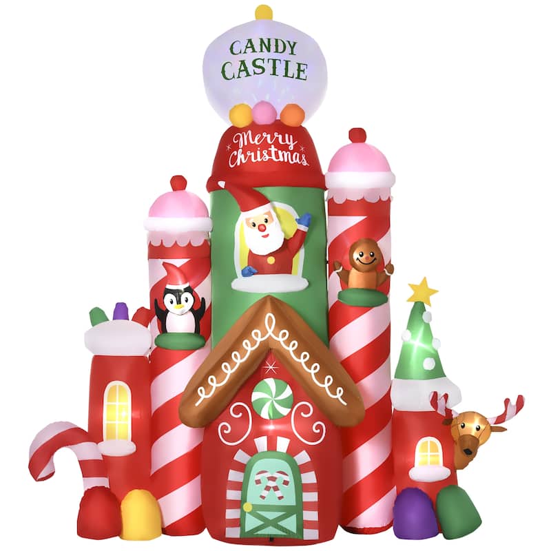 Outsunny 10ft Inflatable Christmas Candy Castle, Blow-Up Outdoor LED Display