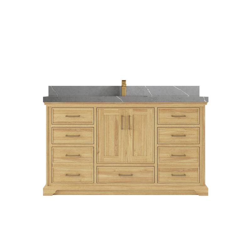 Willow Collections 60 in. W x 22 in. D Charlotte Teak Single Sink Bathroom Solid Teak Vanity with Countertop