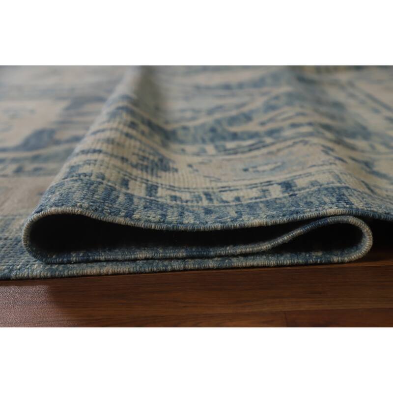 Hand Knotted Oriental 100% Wool Carpet Transitional All-Over Navy Blue & Blues Oushak Area Rug - 12' 7'' X 9' 5''