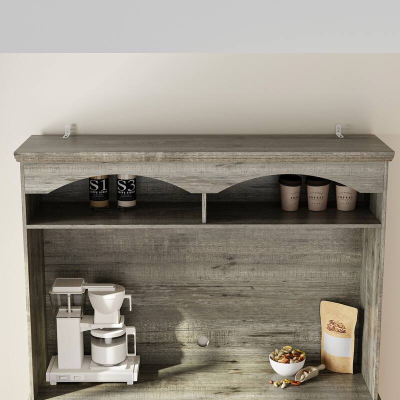 Coffee Bar Cabinet with Hutch and Storage Shelves Rustic Buffet Cabinet with 4 Doors for Kitchen or Dining Room