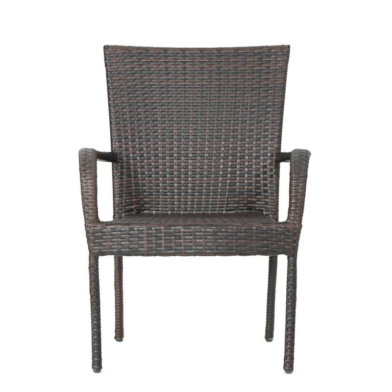 Roomfitters Outdoor Wicker Stacking Chairs, Transitional PE Rattan with Curved Armrests
