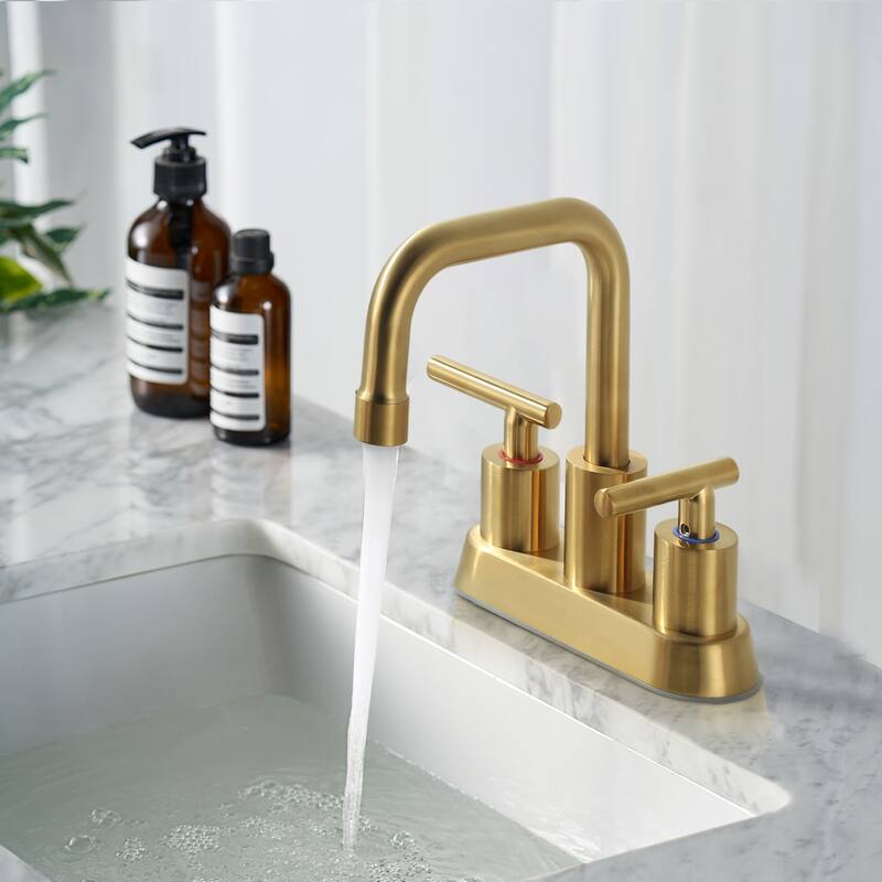 WOWOW 4 in. Centerset Double Handle Bathroom Faucet with Drain Kit