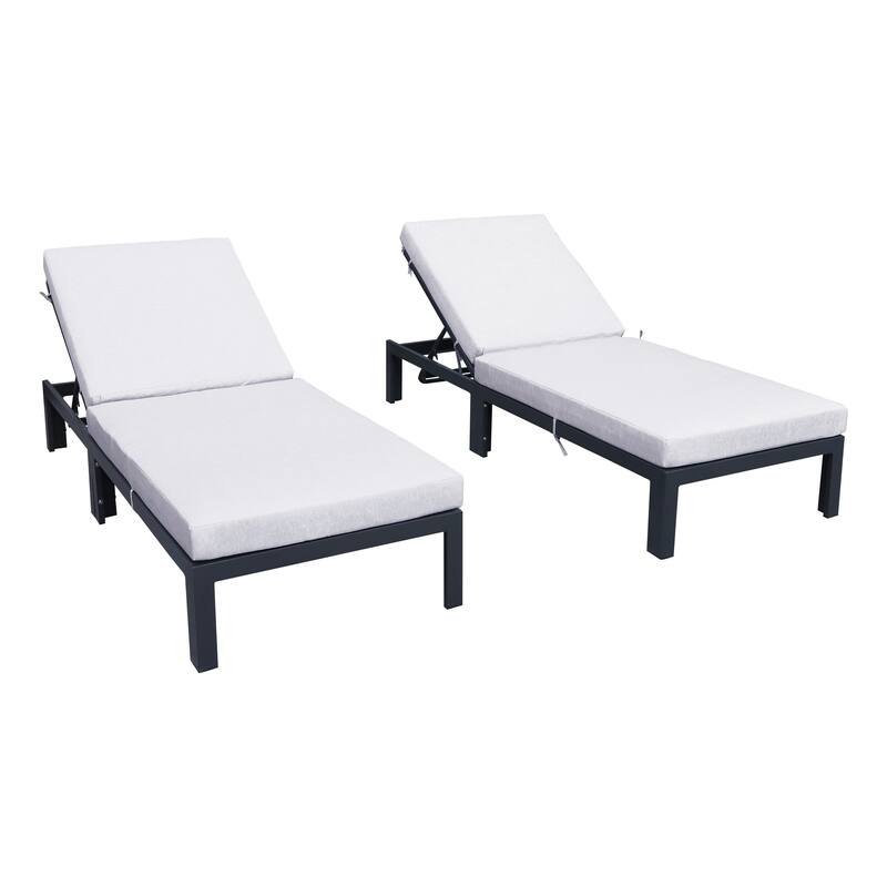 Chelsea Set of 2 Aluminum Armless Chaise Lounge Chair With Cushions for Outdoor Summer Patio Porch Beach Backyard Pool - Light Grey