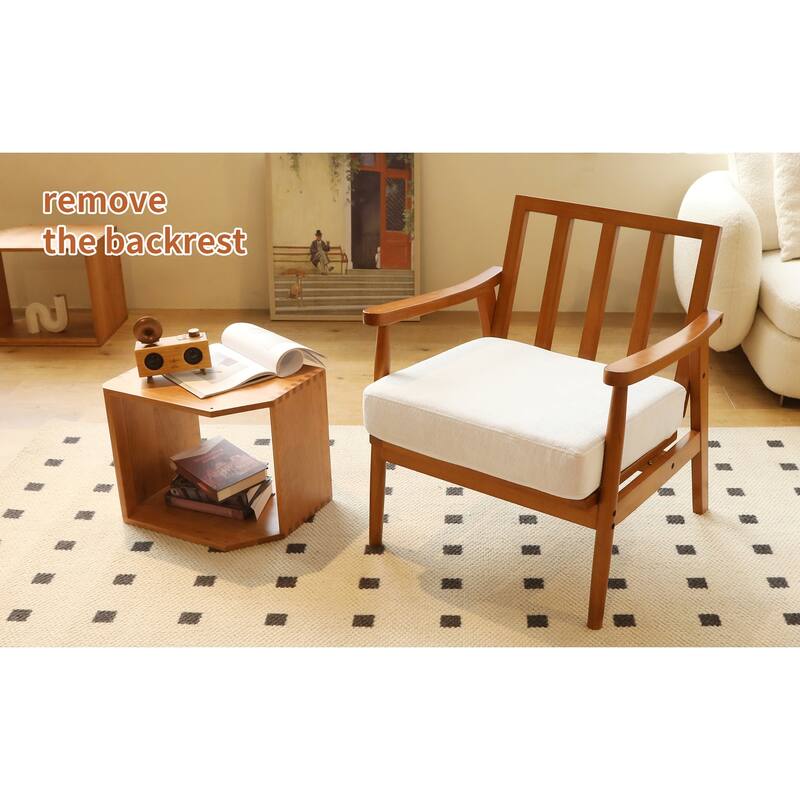 Accent Chair with Solid Wood Frame, Living Room Chair with Soft Fabric Cushion, Cozy Bedroom Chair, Comfy Armless Reading Chair