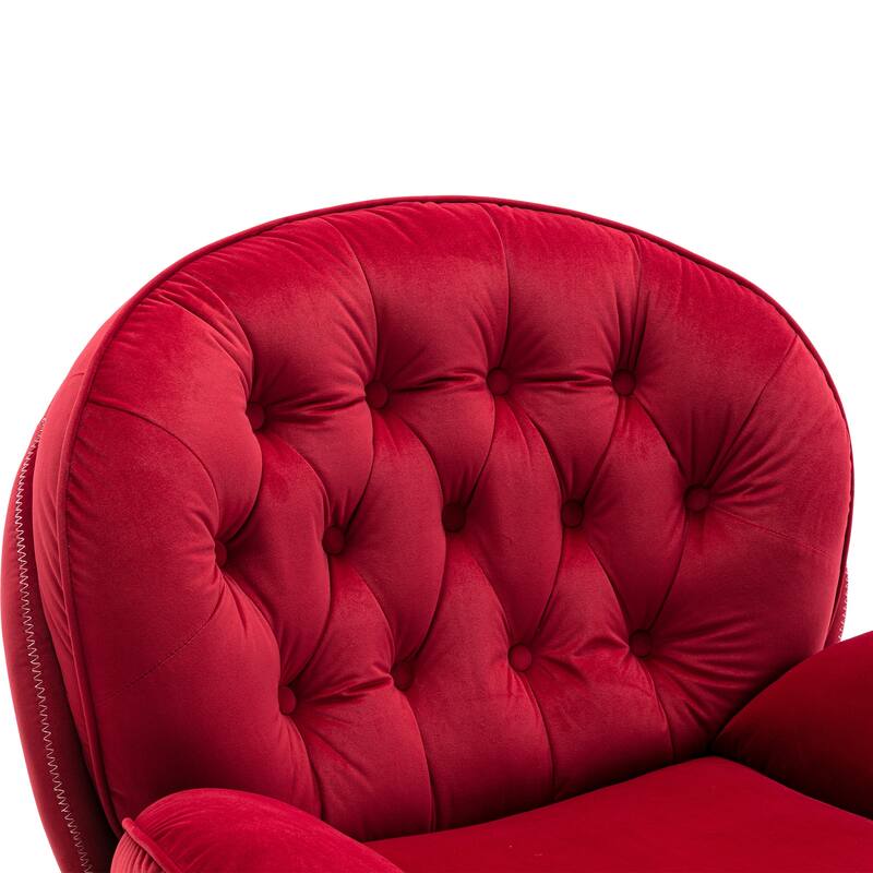 Velvet Swivel Accent Chair with Ottoman & Metal Legs (360° Rotation)