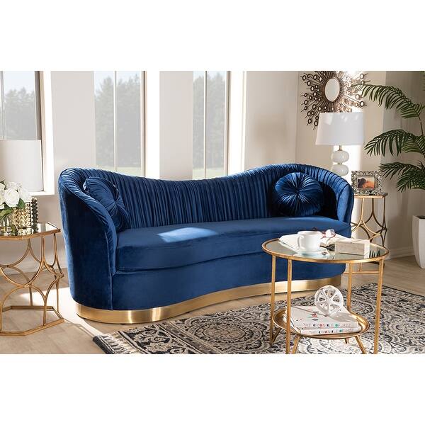 Shop Paris Glam Royal Blue Velvet Fabric Gold Finished Sofa