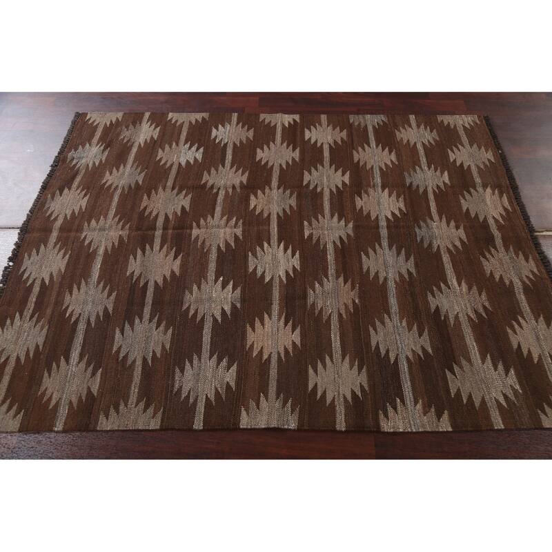Natural Dye Kilim Oriental Geometric Tribal Wool Area Rug Flat-woven - 4'9" x 6'9"