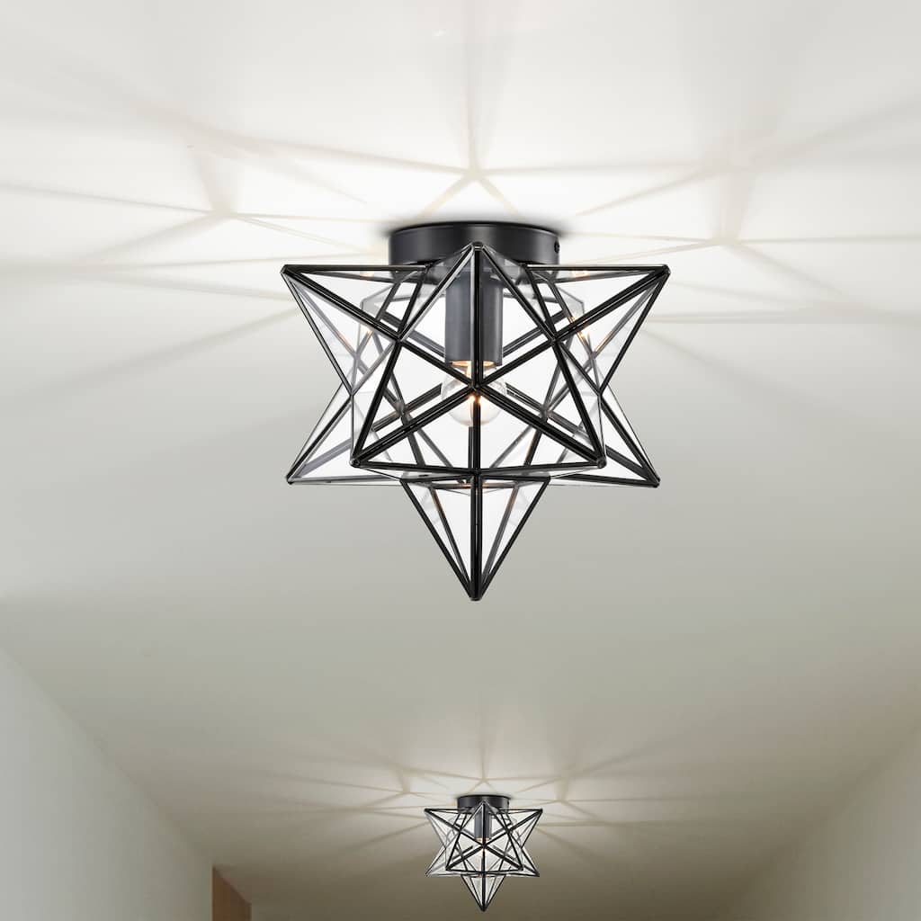 Matte Black Starburst Flushmount Ceiling Lamp with Glass Faces