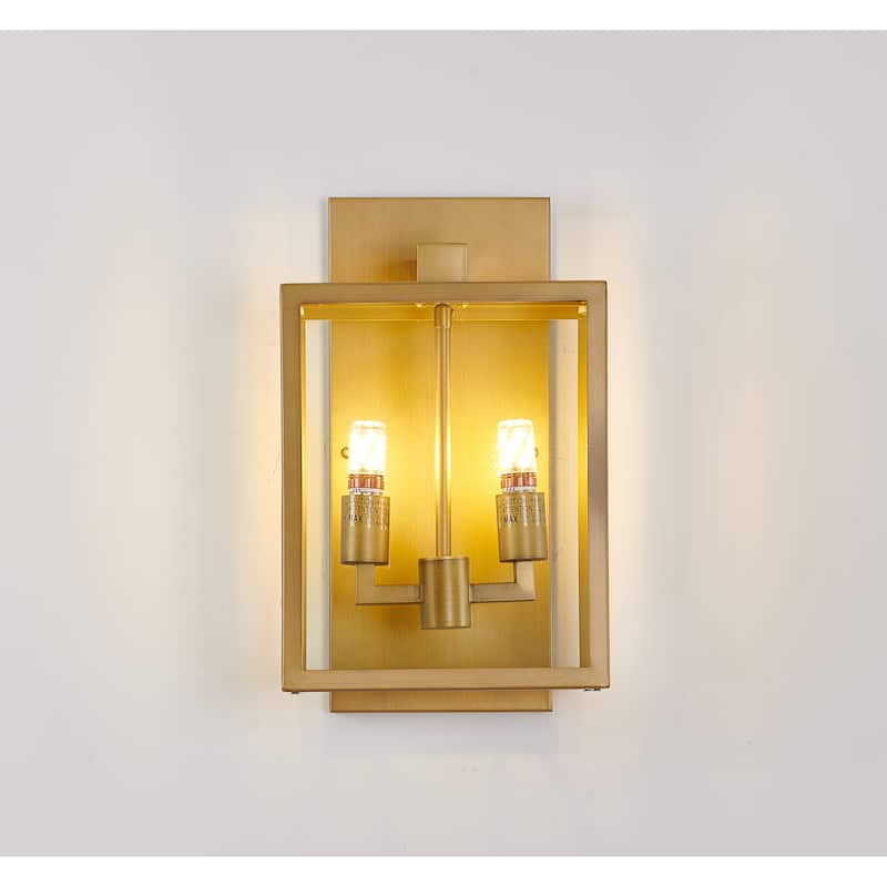 2 Light Brass Stainless Steel Outdoor Wall Sconce With Clear Glass Shade