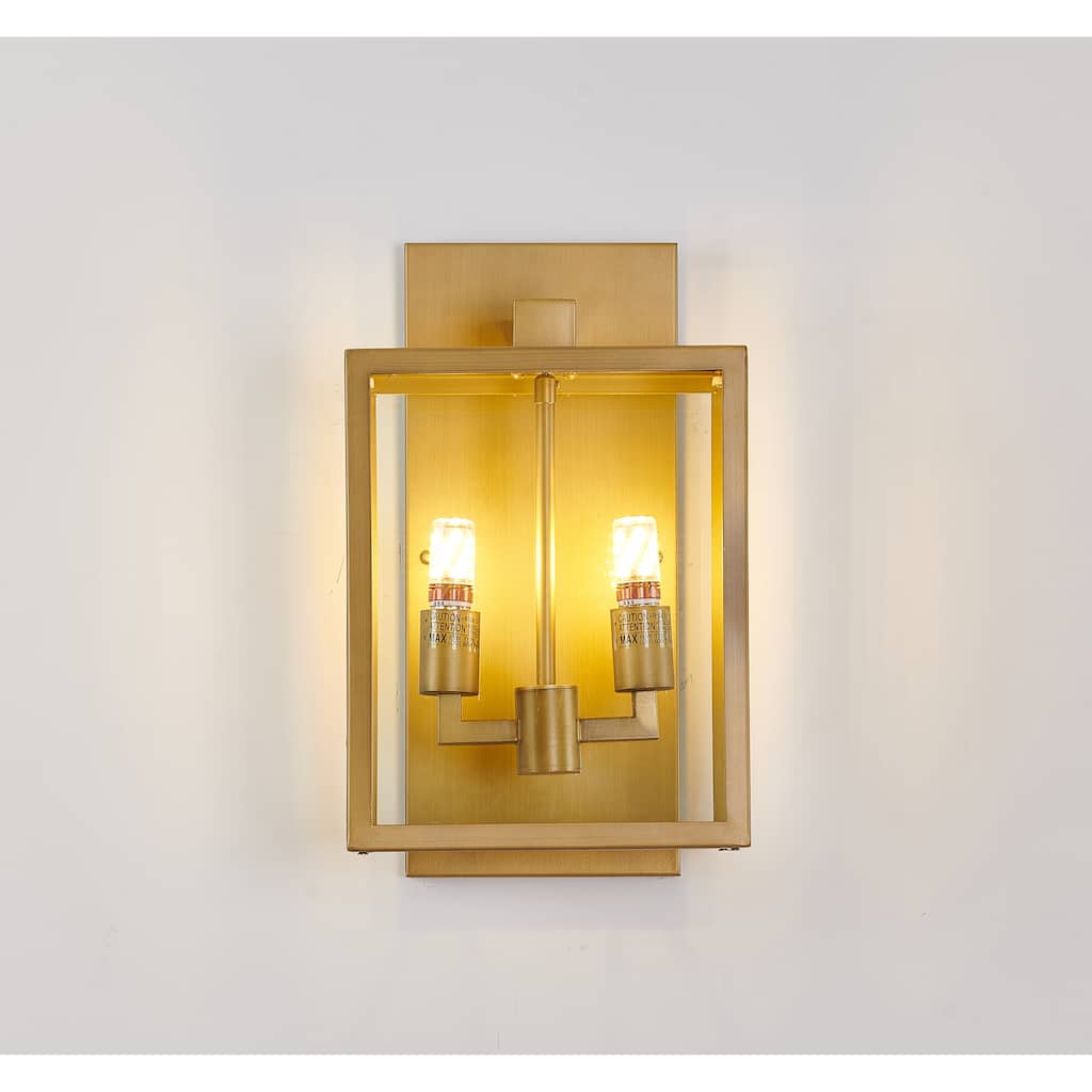 2 Light Brass Stainless Steel Outdoor Wall Sconce With Clear Glass Shade